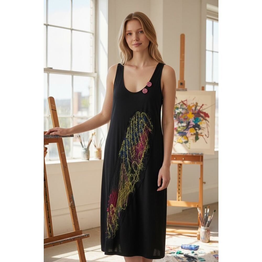 Legatte Jeans Sleevless ARTZY JERSEY KNIT MIDI DRESS SZ 12